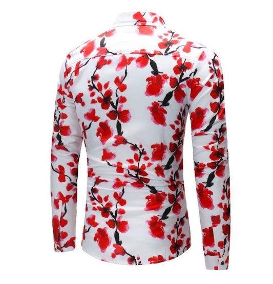 Men's Plum Blossom Print Hawaiian Shirt – Slim Fit, Soft Long Sleeve Casual Dress Shirt" - EMPRIZE 360